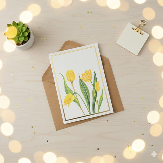 Yellow Tulip Floral Greeting Card - For The Cheerful One