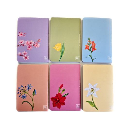 B6 Notebooks| Set of 6 | Floral Collection |100 GSM paper | 100 pages| Blank pages | Centre thread stitched