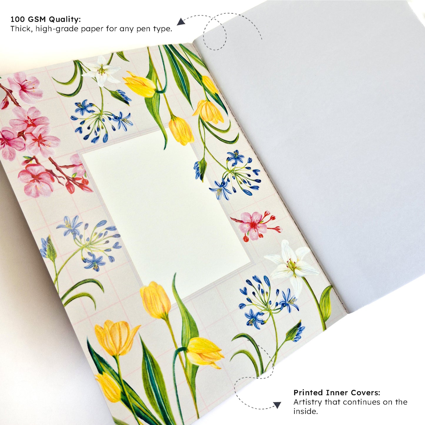 A5 Single Notebook | 100 GSM paper | 100 pages| Blank pages | Centre thread stitched | Floral collection | Agapanthus