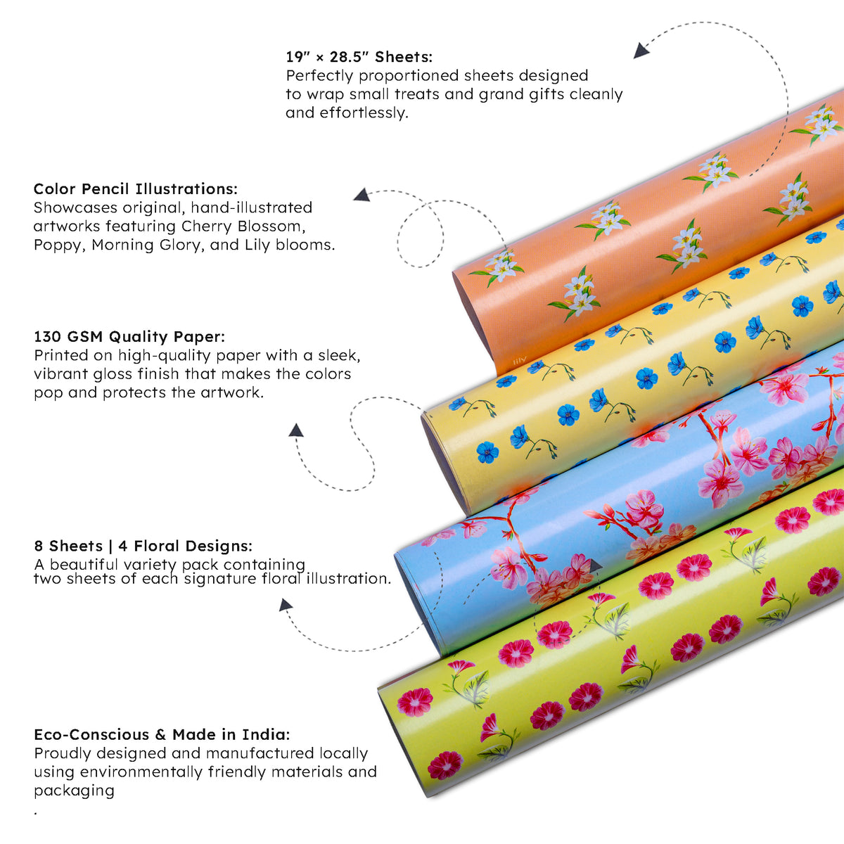 Floral Wrapping Paper- Set of 8